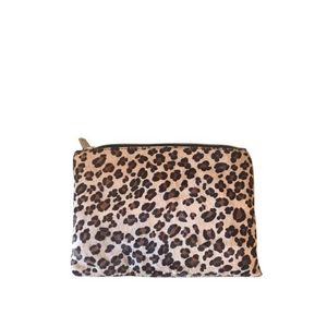 J. Crew Leopard Cheetah Print Calf‎ Hair Zip Pouch Clutch Make Up Storage Bag